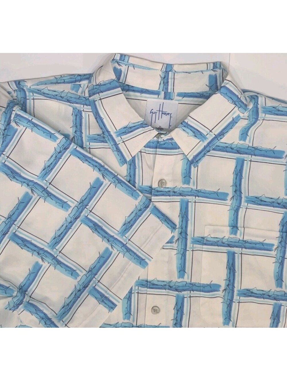 Guy Harvey By Aftco Bluewater Bill Fish Check Short Sleeve Fishing Shirt 2XL XXL